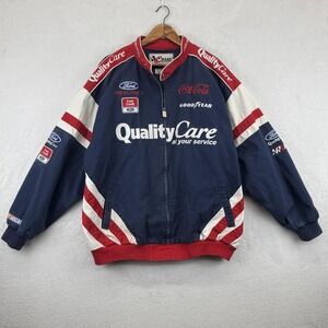 Ford Racing Jacket Mens 2XL‎ Blue Red NASCAR Racing Pit Crew Quality Care Zip